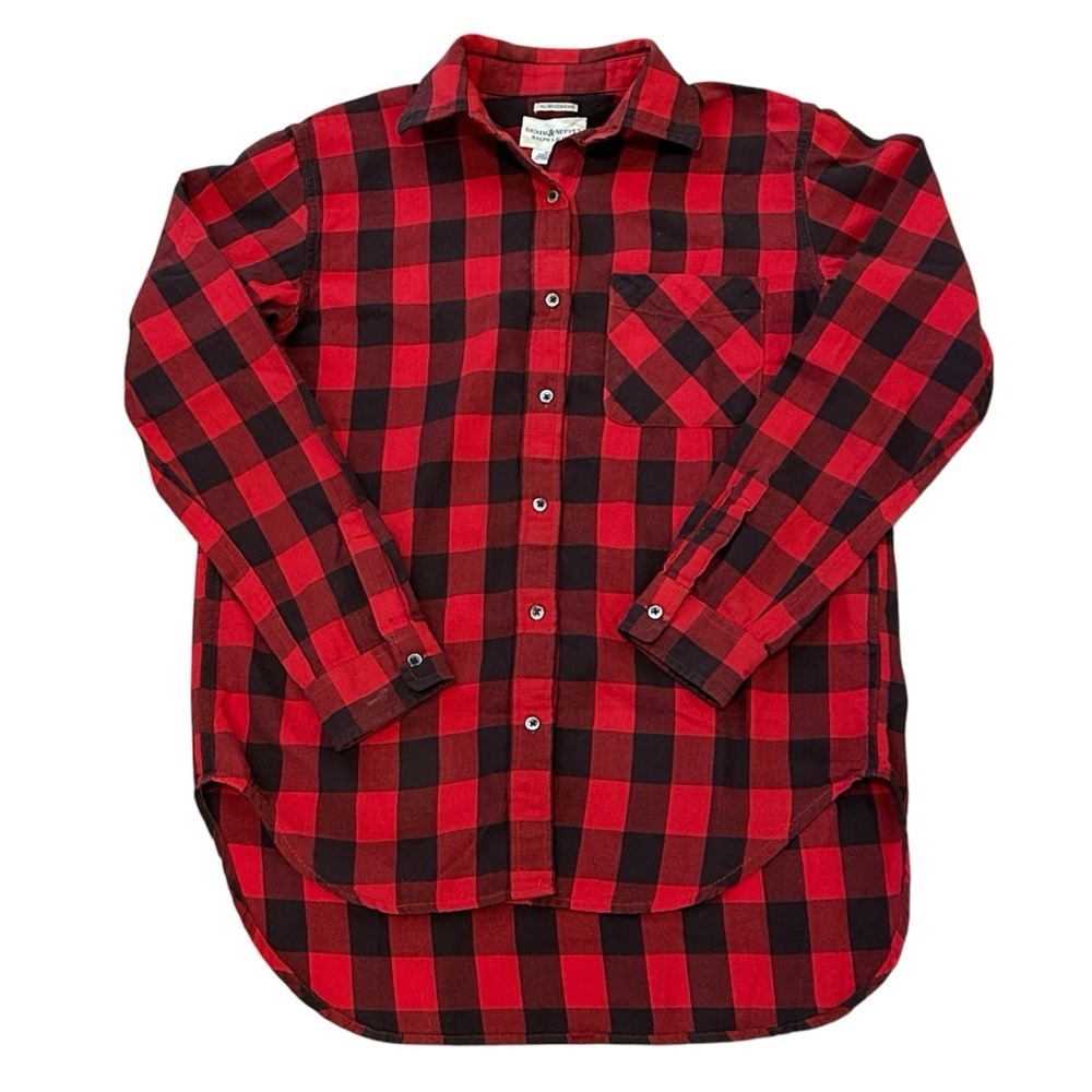 Denim & Supply Ralph Lauren Womens Red and Black Plaid Flannel Cabincore Shirt